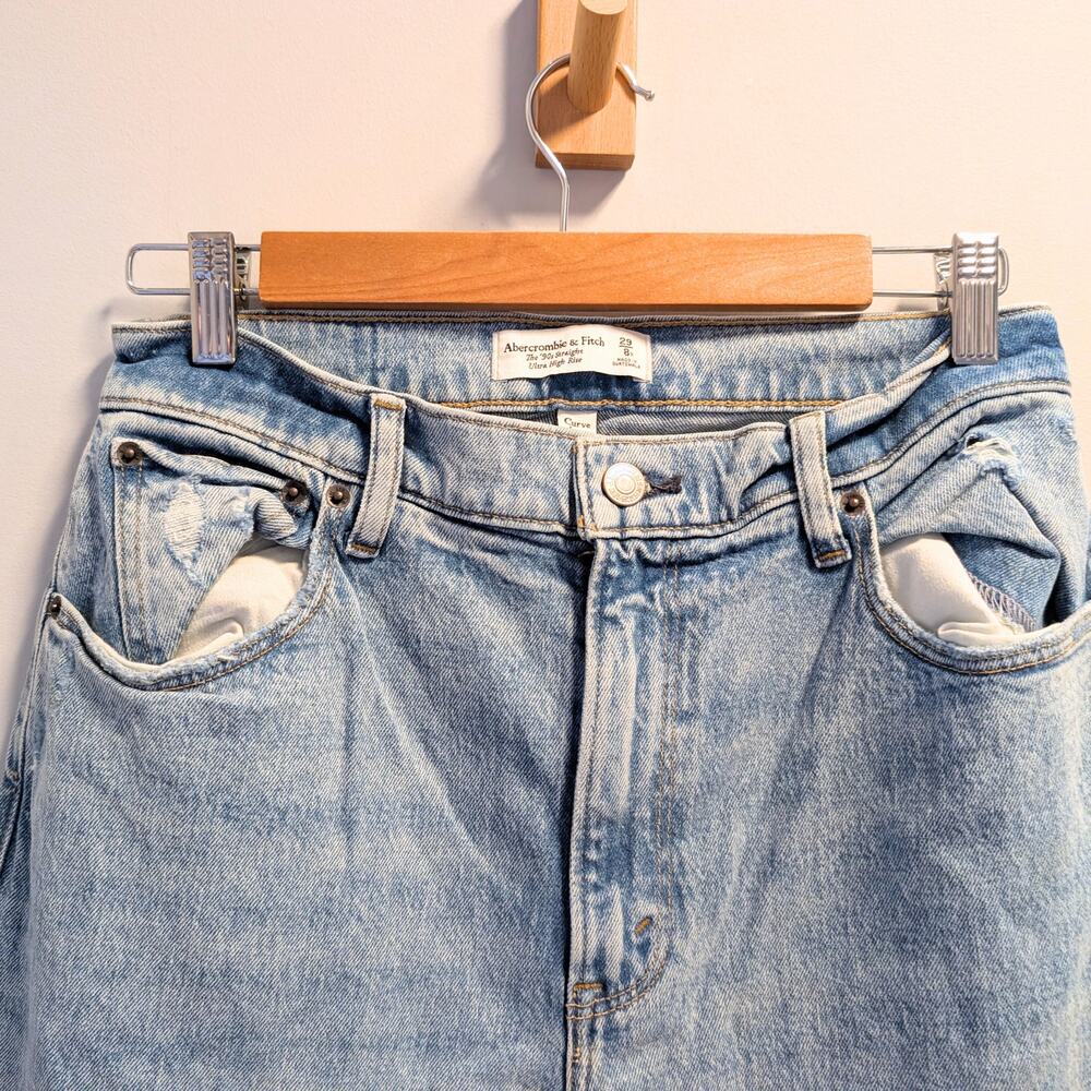 ABERCROMBIE & FITCH The 90s Straight High Rise Curve Love Blue Jeans 29 R NWOT - Picture 3 of 5